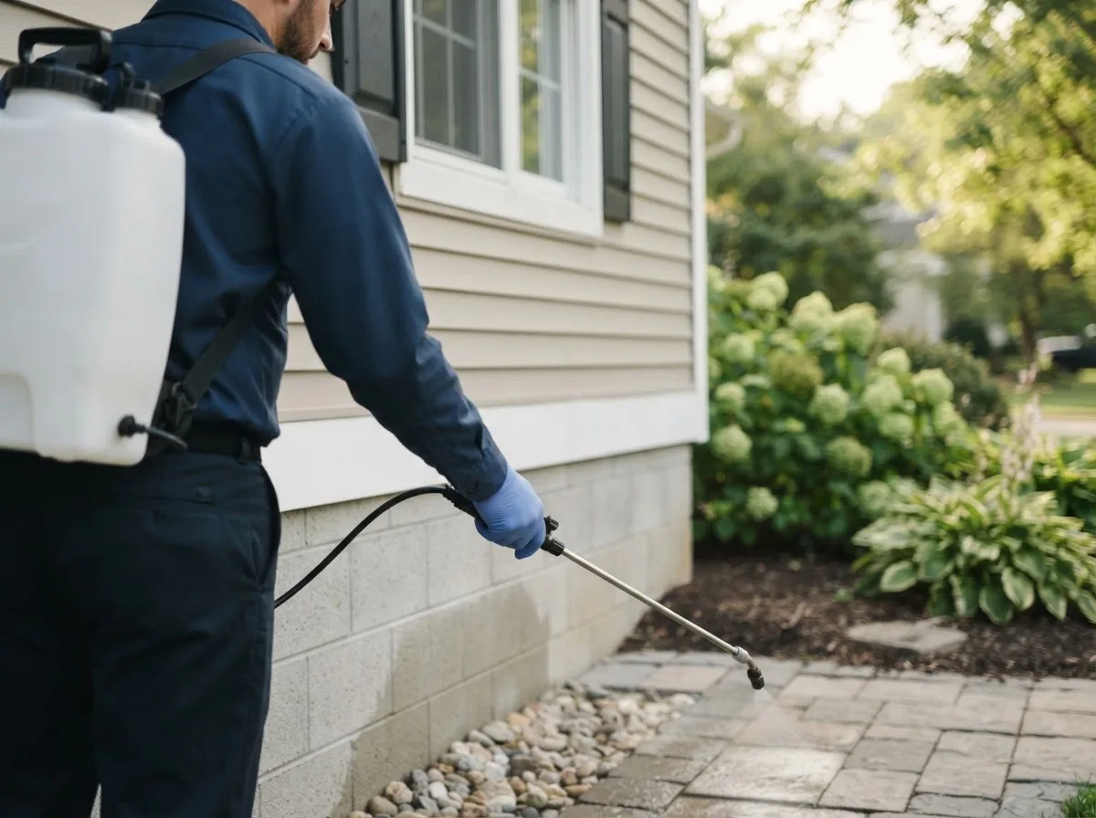 Pest control technician inspecting a home in Spiro, OK